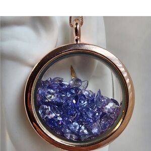 High end solid sterling genuine tanzanite floating locket necklace
